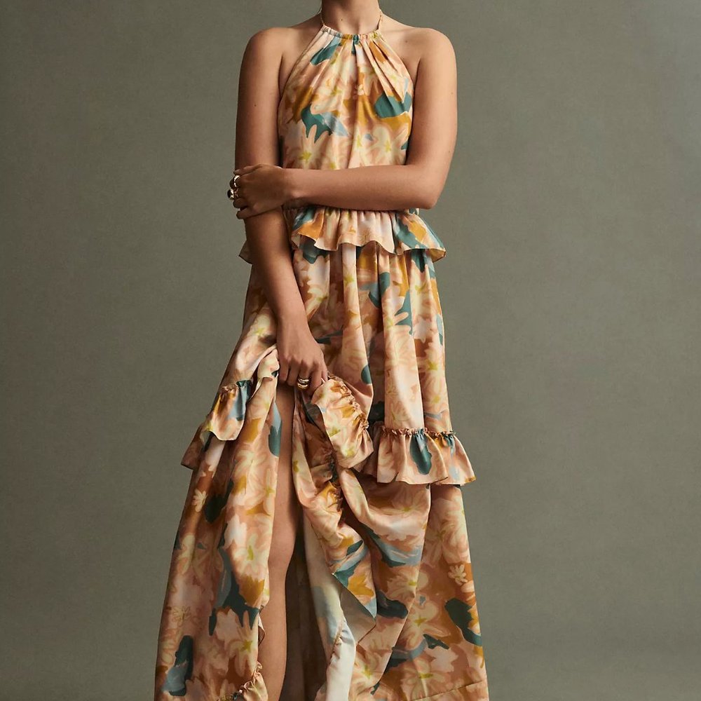 Anthropologie Geisha Designs Ruffled Tiered Floral Maxi Dress size M - Picture 3 of 5